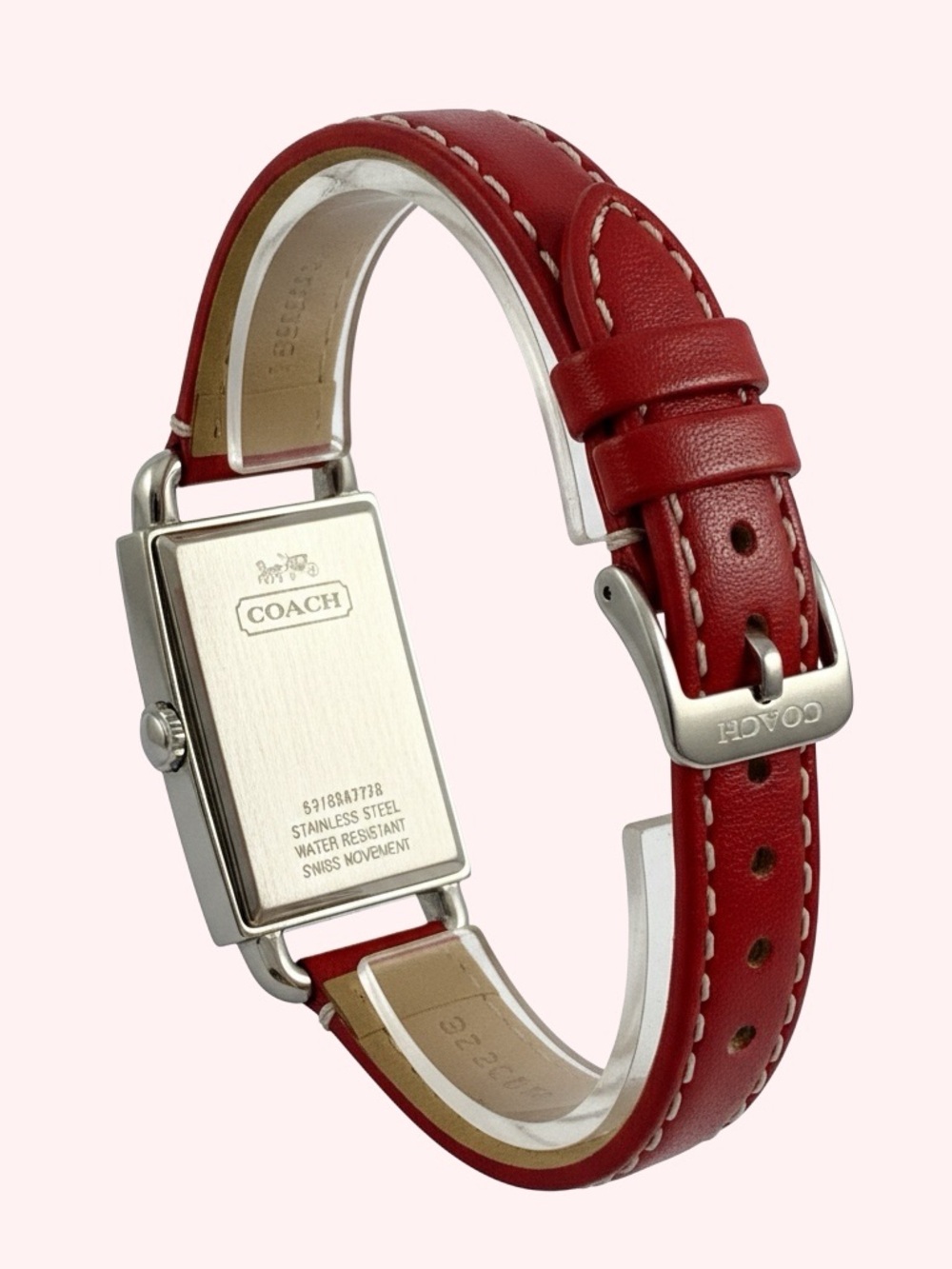 Coach Red Leather Slim Strap Rectangular Watch - Picture 2 of 10